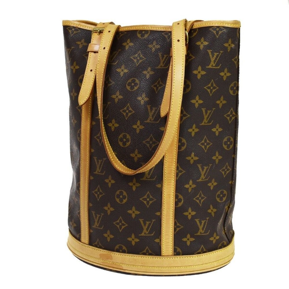 Auth LOUIS VUITTON BUCKET GM Shoulder Bag Monogram Leather Brown